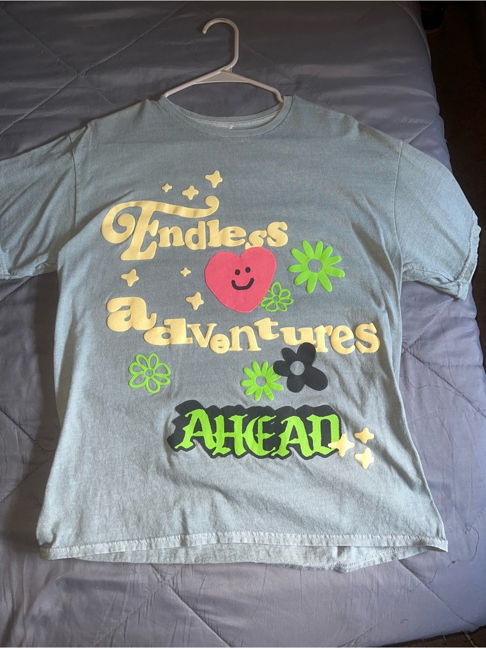 T.J.Maxx Light Gray Graphic Tee with Neon Pink & Lime Accents